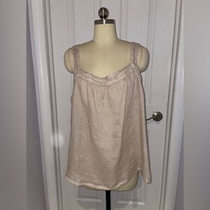 CP Shares Beige Linen Cropped Tank/Cami Top